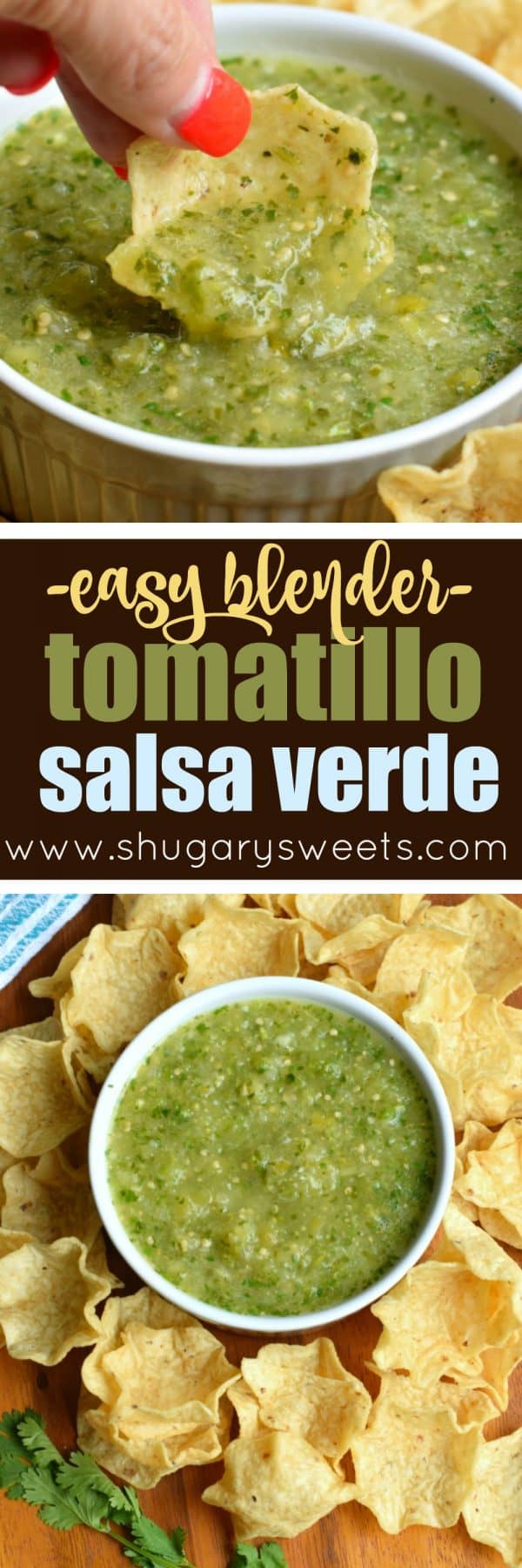 Try this Tomatillo Salsa recipe for an authentic, tangy Mexican salsa verde. Perfect for pairing with tacos, enchiladas or a big bowl of chips! #tomatillosalsa #salsaverde #gameday #tortillachips #snacks #salsa