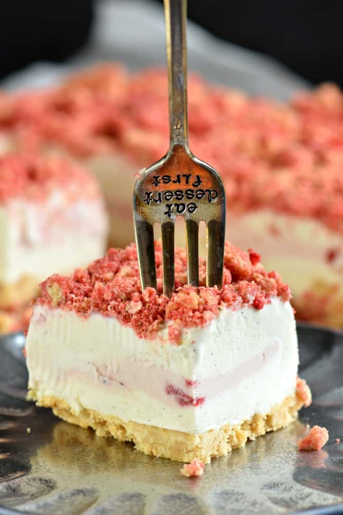 Strawberry Shortcake Ice Cream bar with a fork stuck in the top.