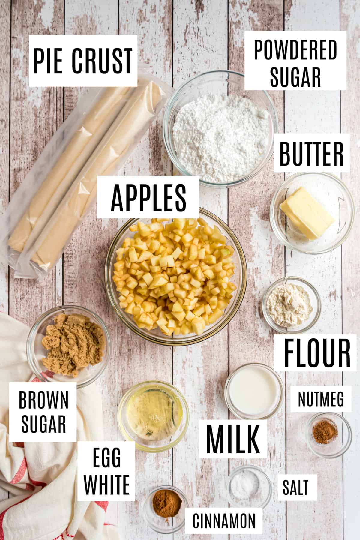 Ingredients needed to make apple hand pies.