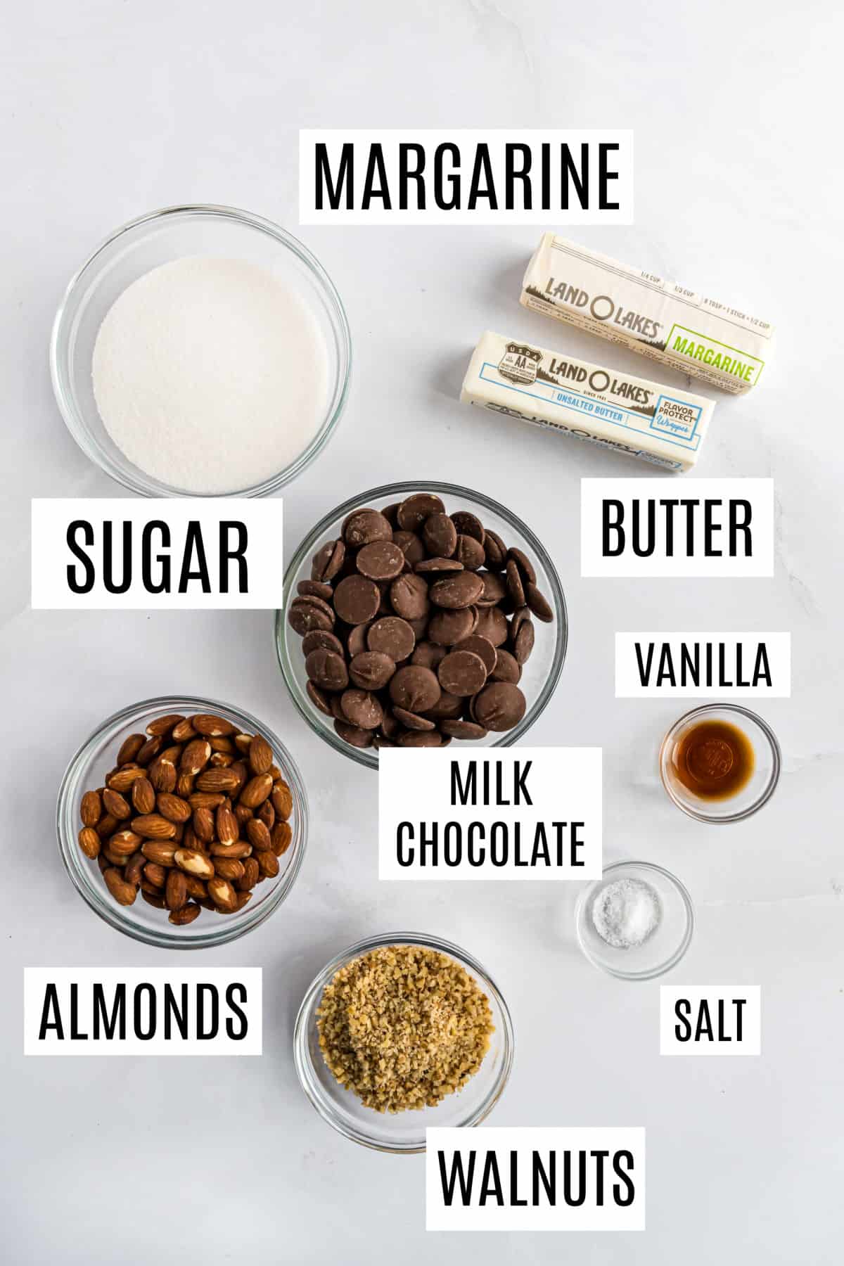 Ingredients needed to make english toffee.