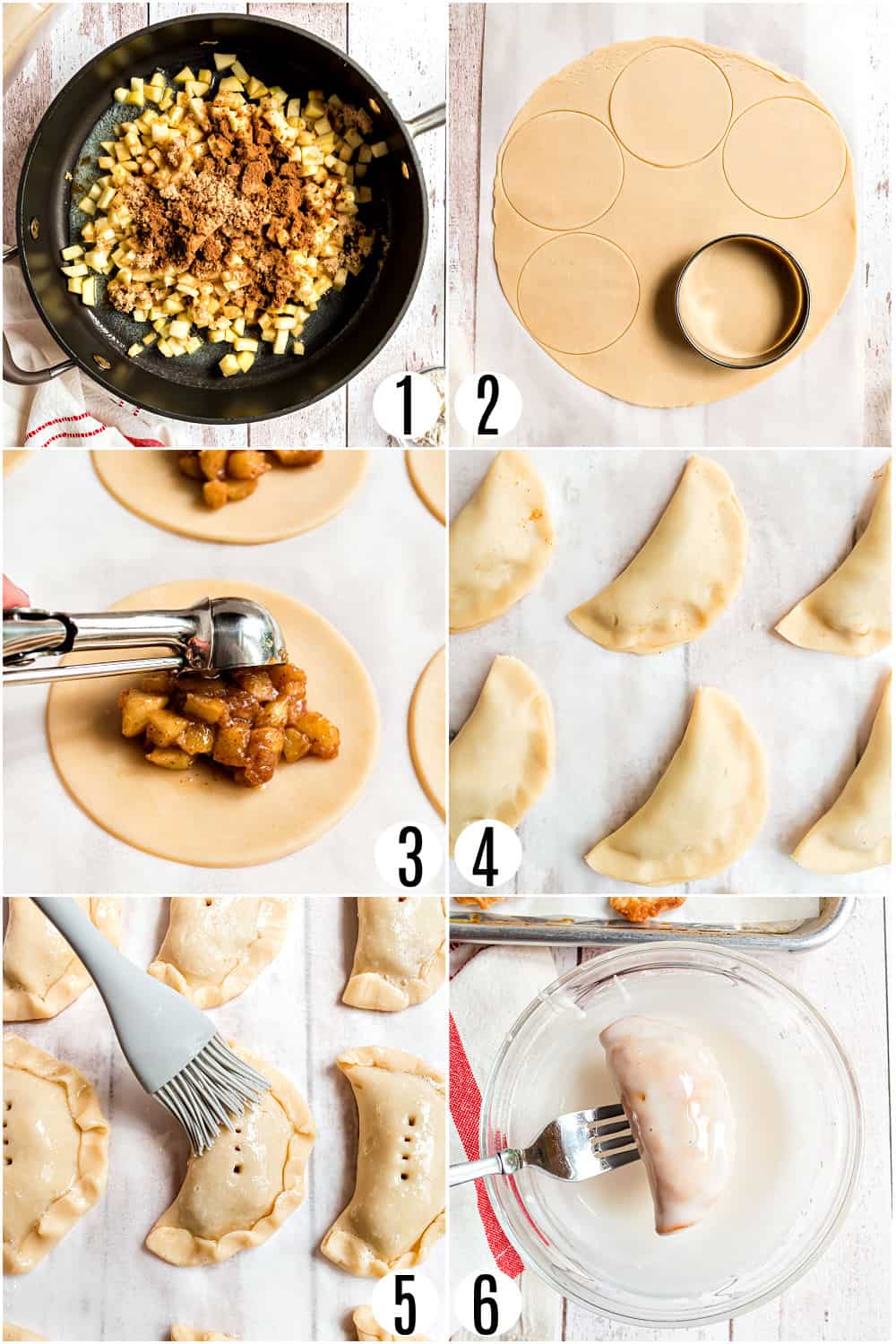 Step by step photos showing how to make apple hand pies.