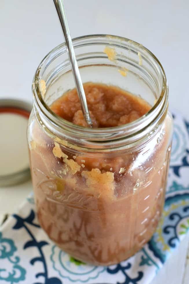 Mason jar with applesauce.