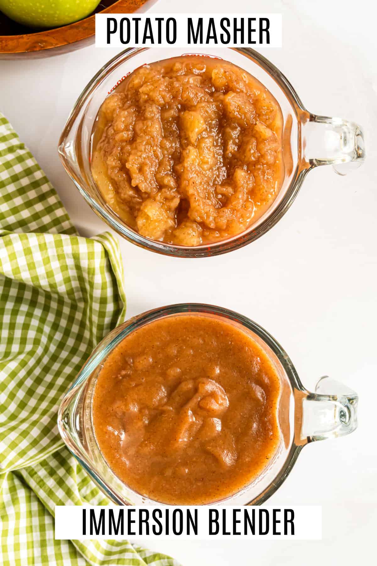 Two versions of applesauce showing different consistencies.