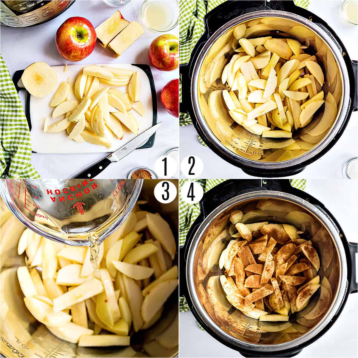 Step by step photos showing how to make applesauce in the instant pot.