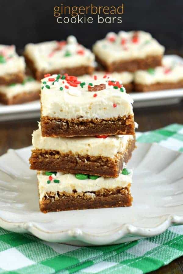 Hate making cutout gingerbread cookies? These Gingerbread Cookie Bars are soft and chewy and topped with a delicious cream cheese frosting.