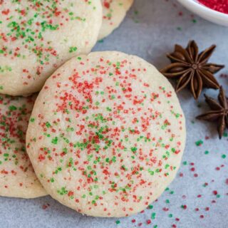 Jingles Cookies: sweet shortbread cookies with anise extract. You'll love these melt in your mouth Christmas cookies covered in red and green sprinkled!