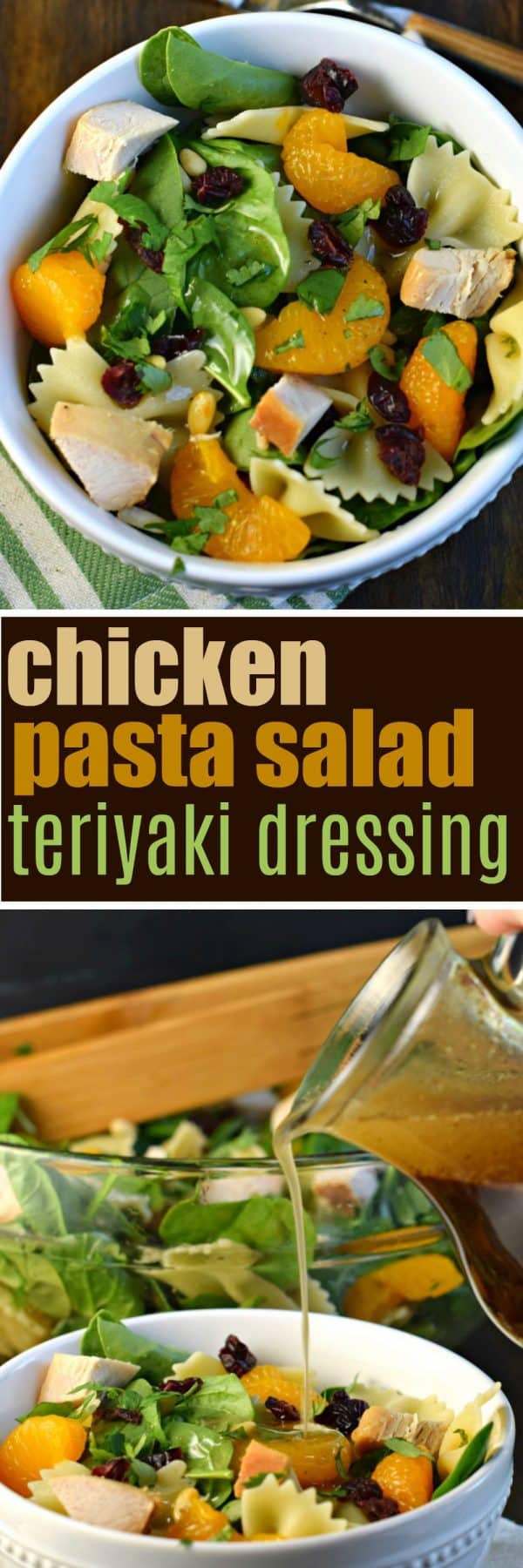 Mandarin Chicken Pasta Spinach Salad with Teriyaki Dressing Recipe