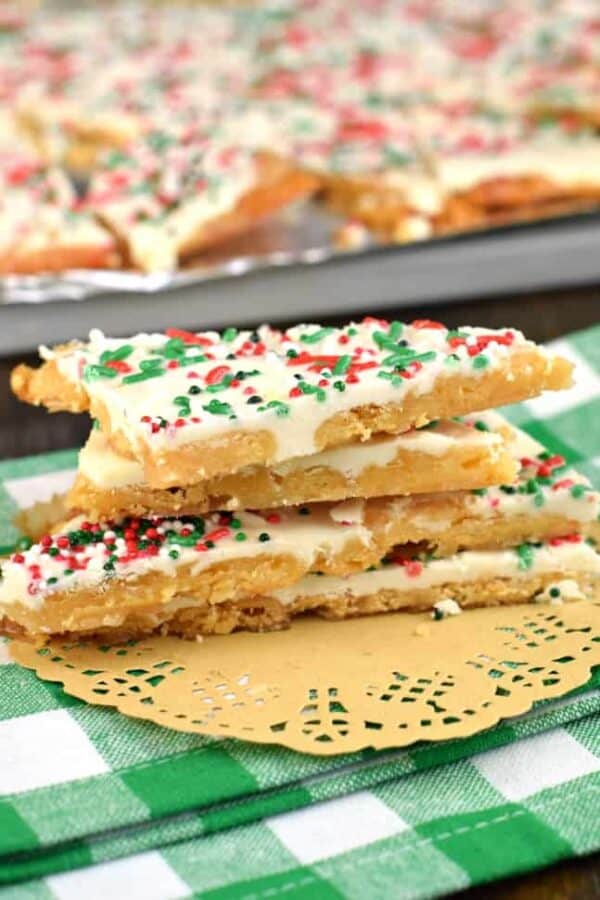 Melt in your mouth, sweet and salty, this Christmas Crack Candy recipe is perfect for the holidays. If you haven't tried Saltine toffee yet, what are you waiting for? #christmas #christmascandy #saltinetoffee