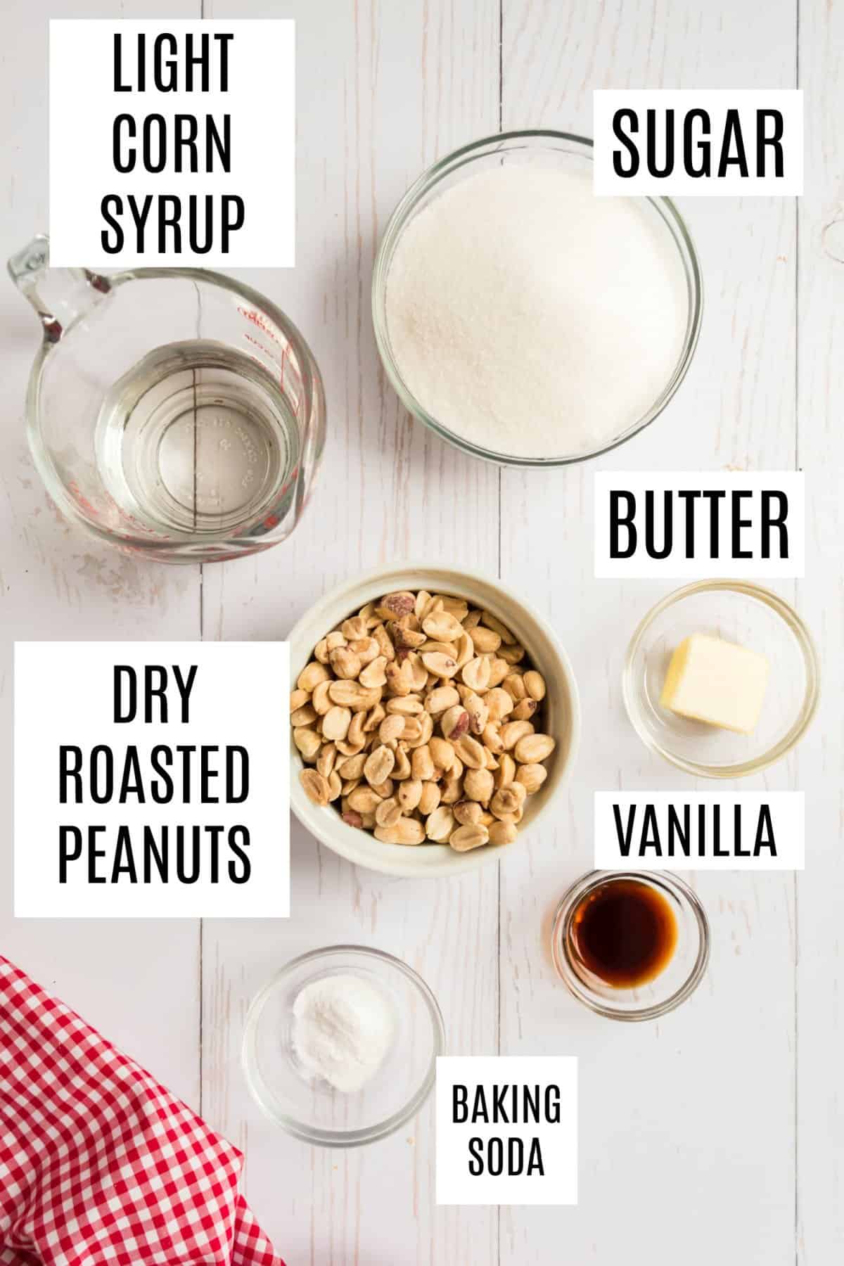 Ingredients needed to make homemade peanut brittle.