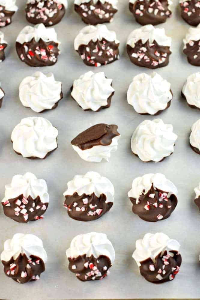 Chocolate Dipped Peppermint Meringue Cookies