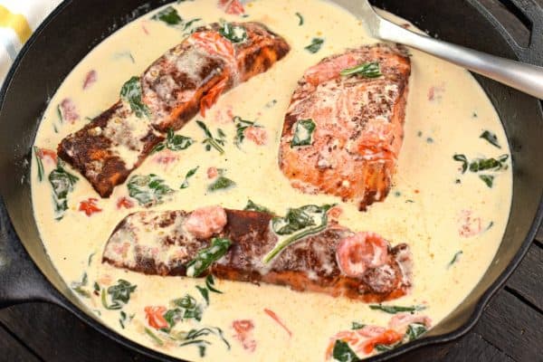 Creamy Tuscan Garlic Blackened Salmon Pasta recipe