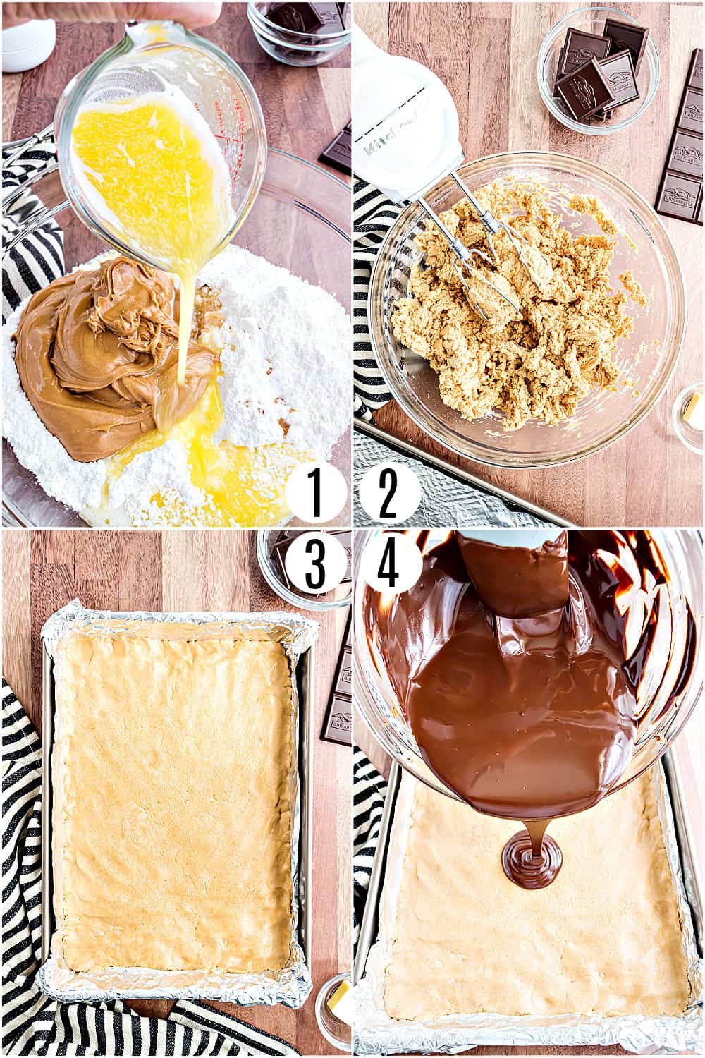 Step by step photos showing how to make buckeye bars.