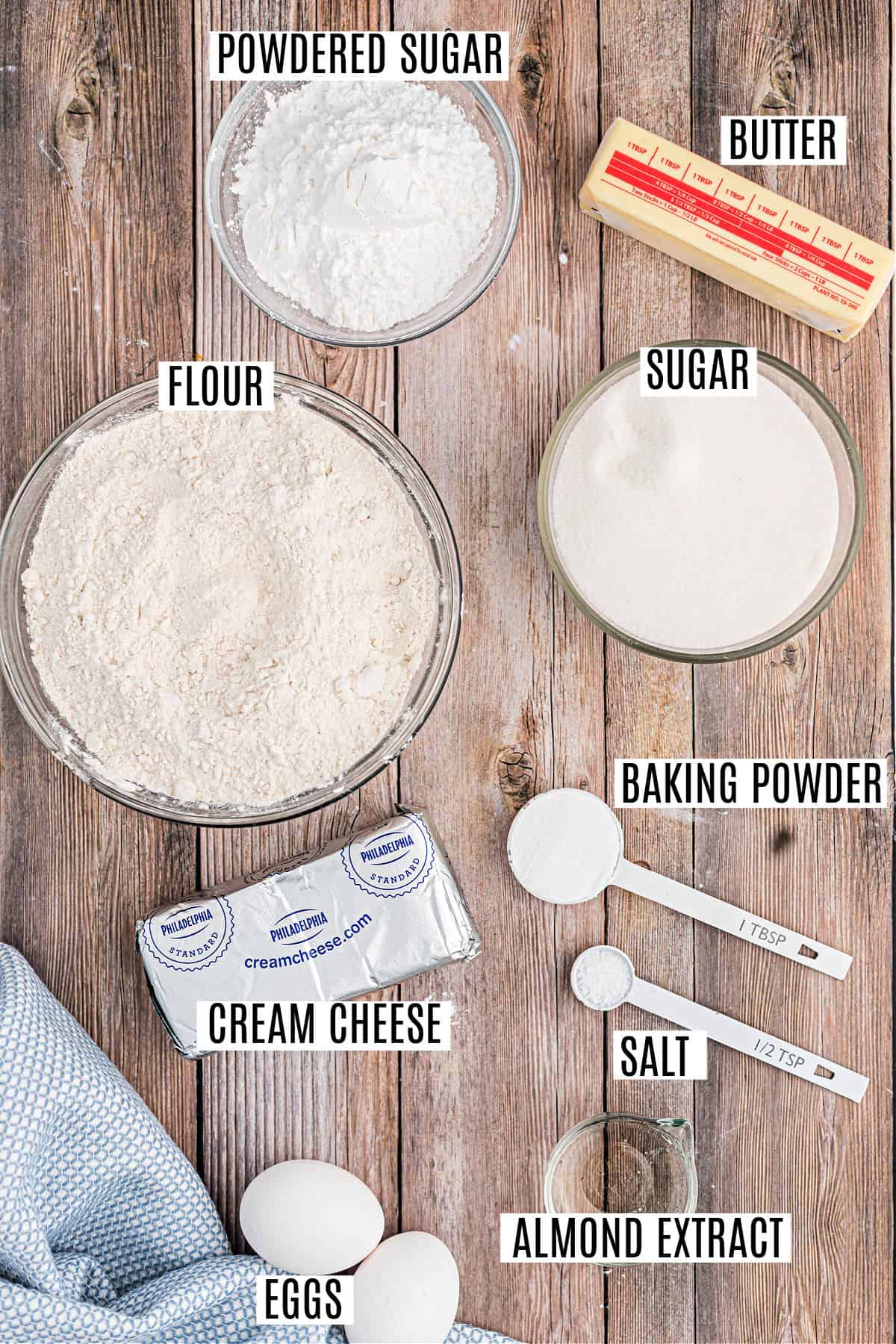 Ingredients needed to make gooey butter cookies.