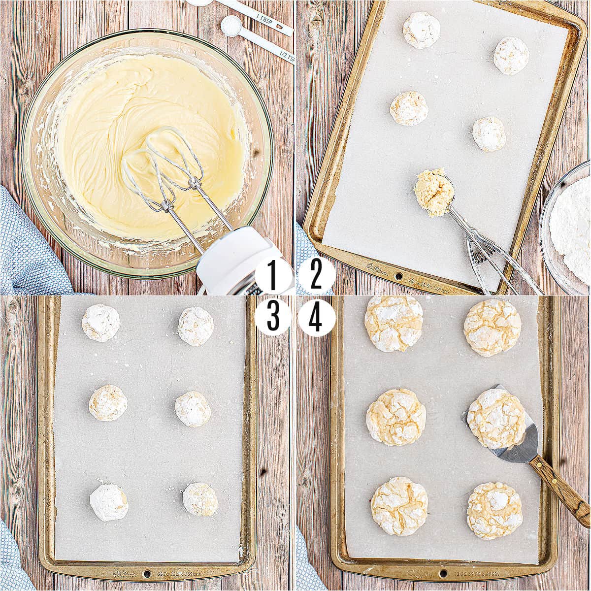 Step by step photos showing how to make gooey butter cookies.