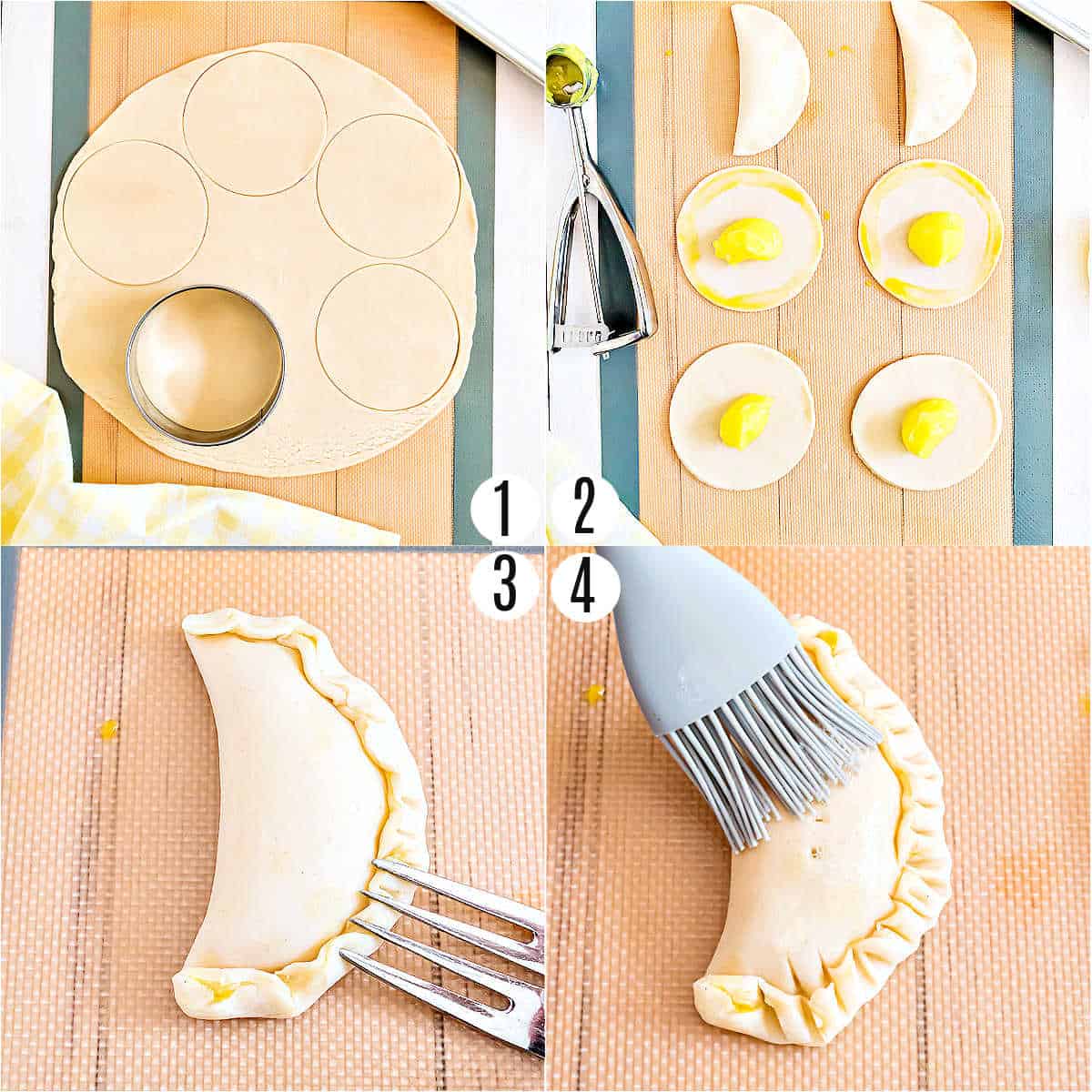 Step by step photos showing how to make lemon hand pies.