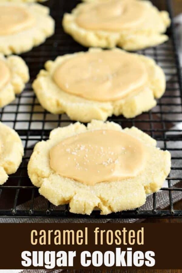 Caramel Frosted Sugar Cookies: delicious, chewy sugar cookies (no chill dough) topped with caramel frosting