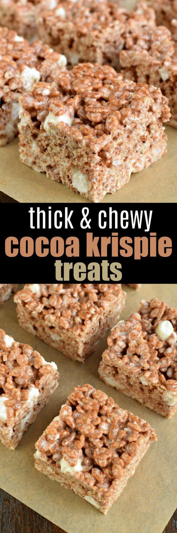 Get the tips and tricks to making the most PERFECT Cocoa Krispie Treats. Kid and adult friendly! THICK AND CHEWY! #cocoakrispietreats #chocolate