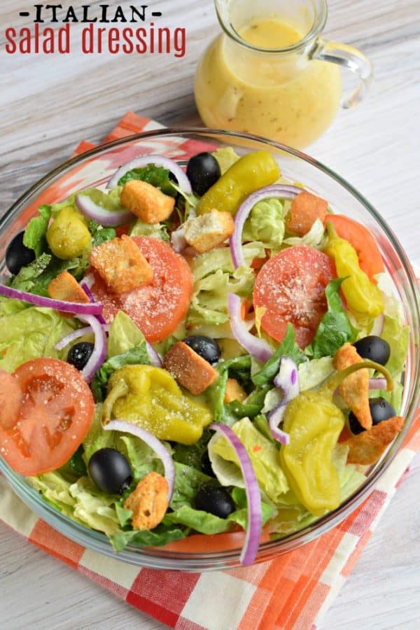 This Italian Salad is loaded with fresh flavor and the homemade Italian Dressing is zesty and flavorful! The perfect pairing to your weeknight meal. #oncor #ad #saladrecipe
