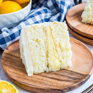 Lemon layer cake with lemon curd filling and lemon frosting.