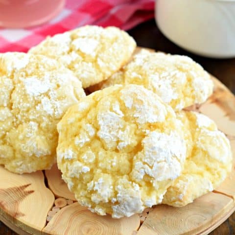 Stack of lemon gooey butter cookies.