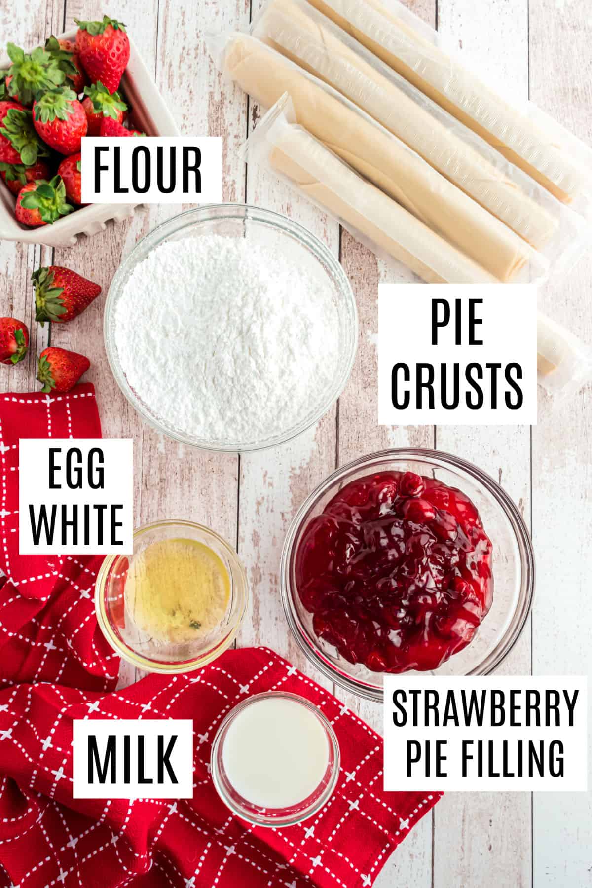 Ingredients needed to make strawberry hand pies.