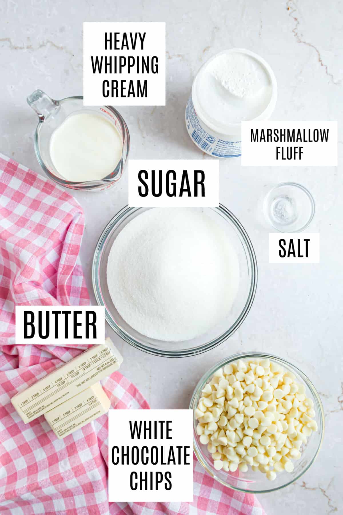 Ingredients needed to make vanilla fudge.