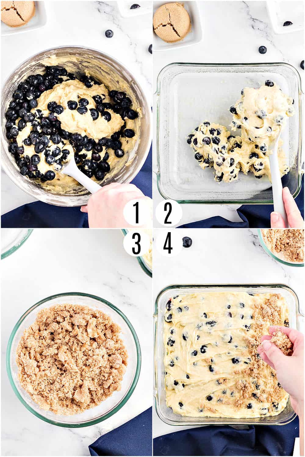 Step by step photos showing how to make blueberry buckle.