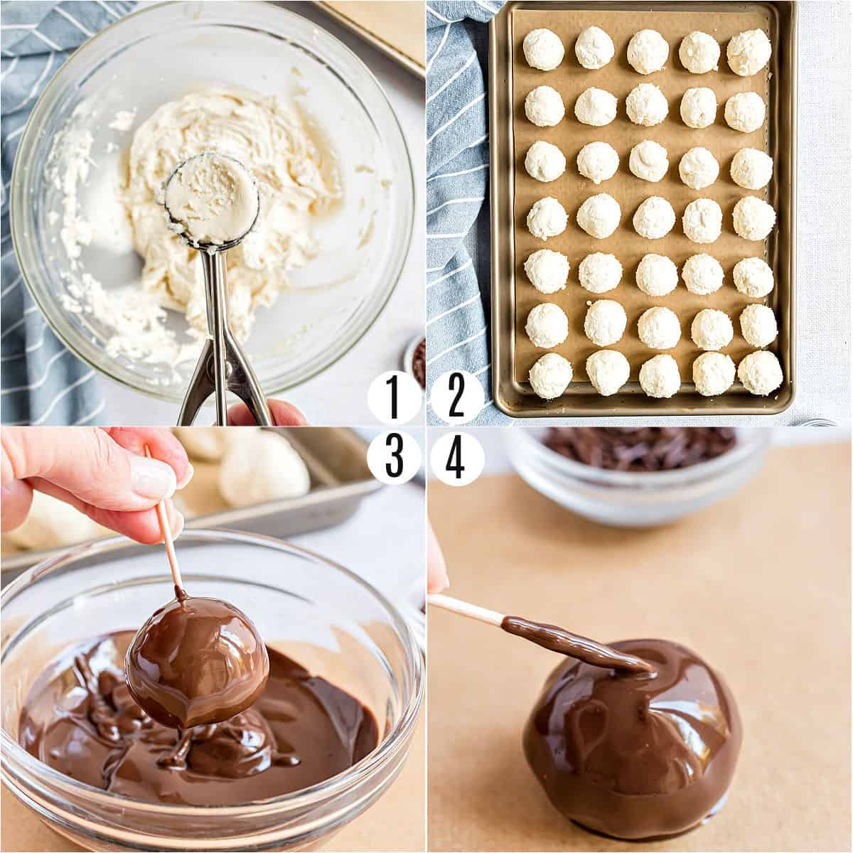 Step by step photos showing how to make chocolate buttercream truffles.