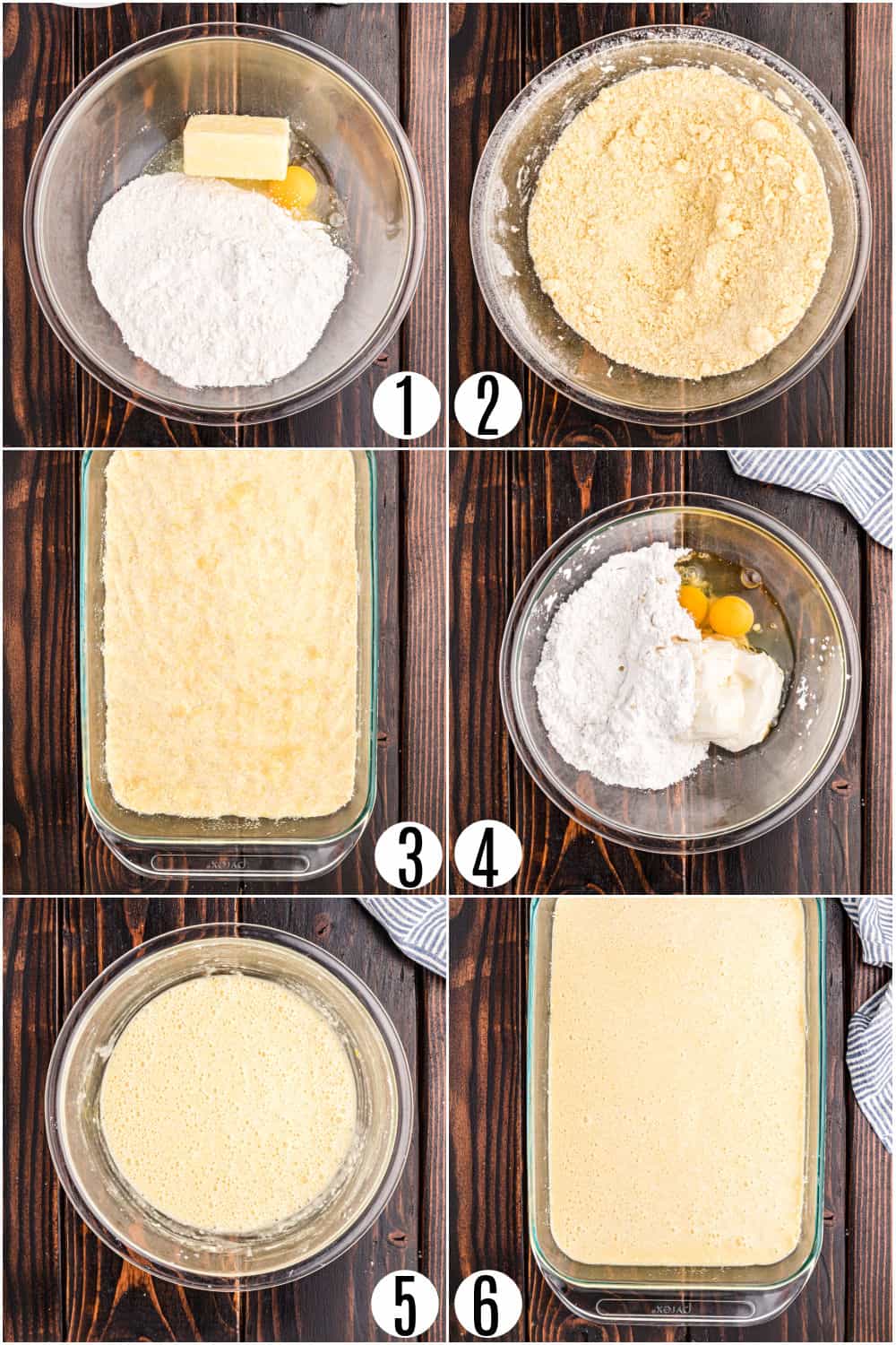 Step by step photos showing how to make gooey butter cake.