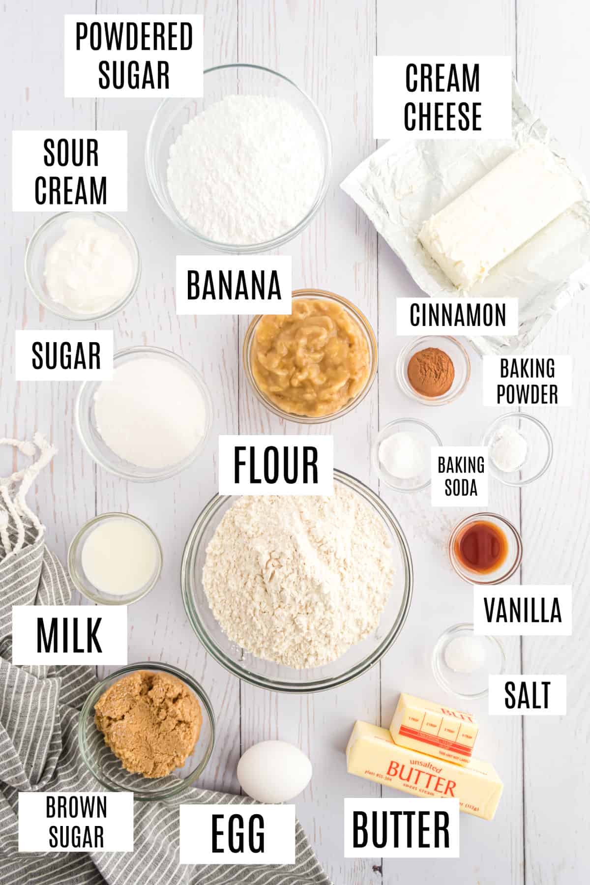 Ingredients needed to make banana cookies.