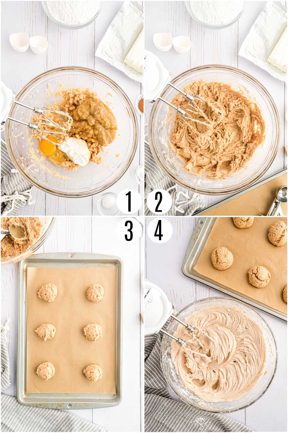 Step by step photos showing how to make banana cookies.