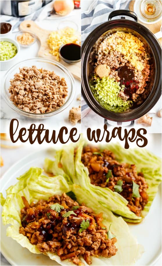 Step by step photo collage to make homemade lettuce wraps in the crockpot.