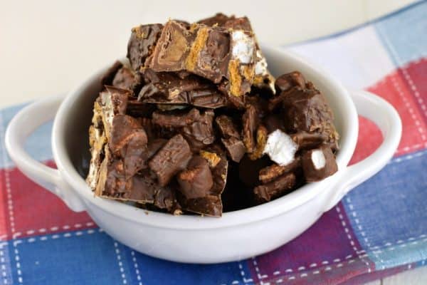 No Bake Peanut Butter Smores bar in a bowl