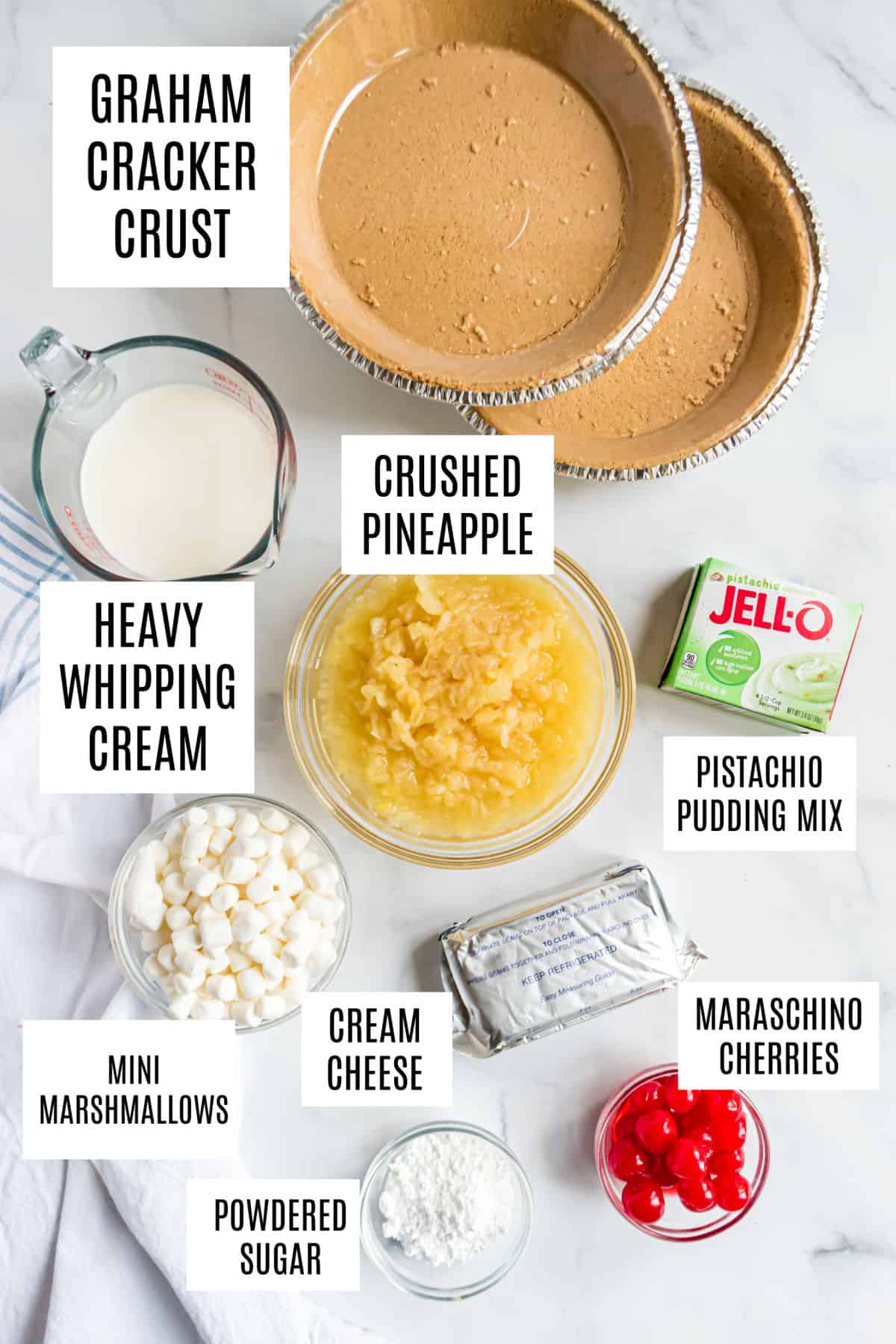 Ingredients needed to make pistachio pie.