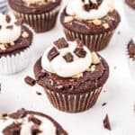 Bring the campfire experience indoors with these S'mores Cupcakes! Rich, fudgy chocolate cupcakes are topped with chocolate ganache, marshmallow frosting and graham cracker crumbs. Experience the summer time s'mores magic all year long!