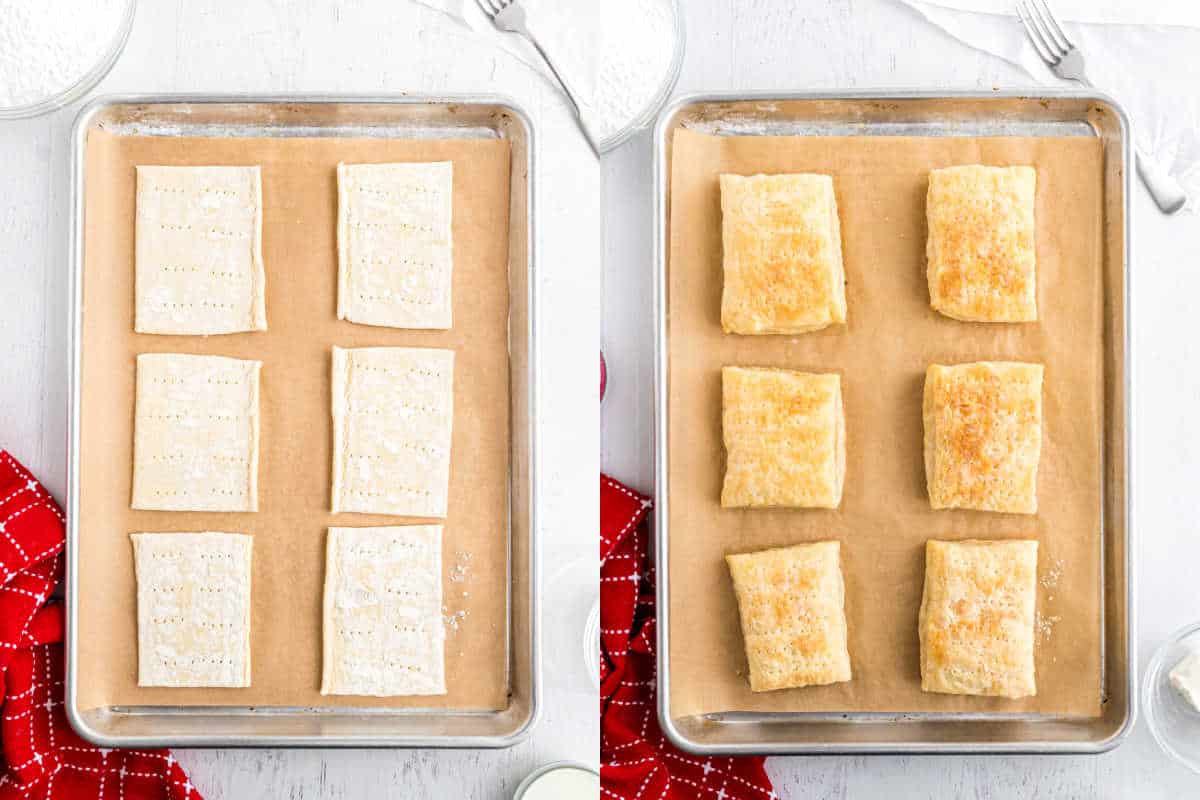 Step by step photos showing how to make toaster strudels from puff pastry.