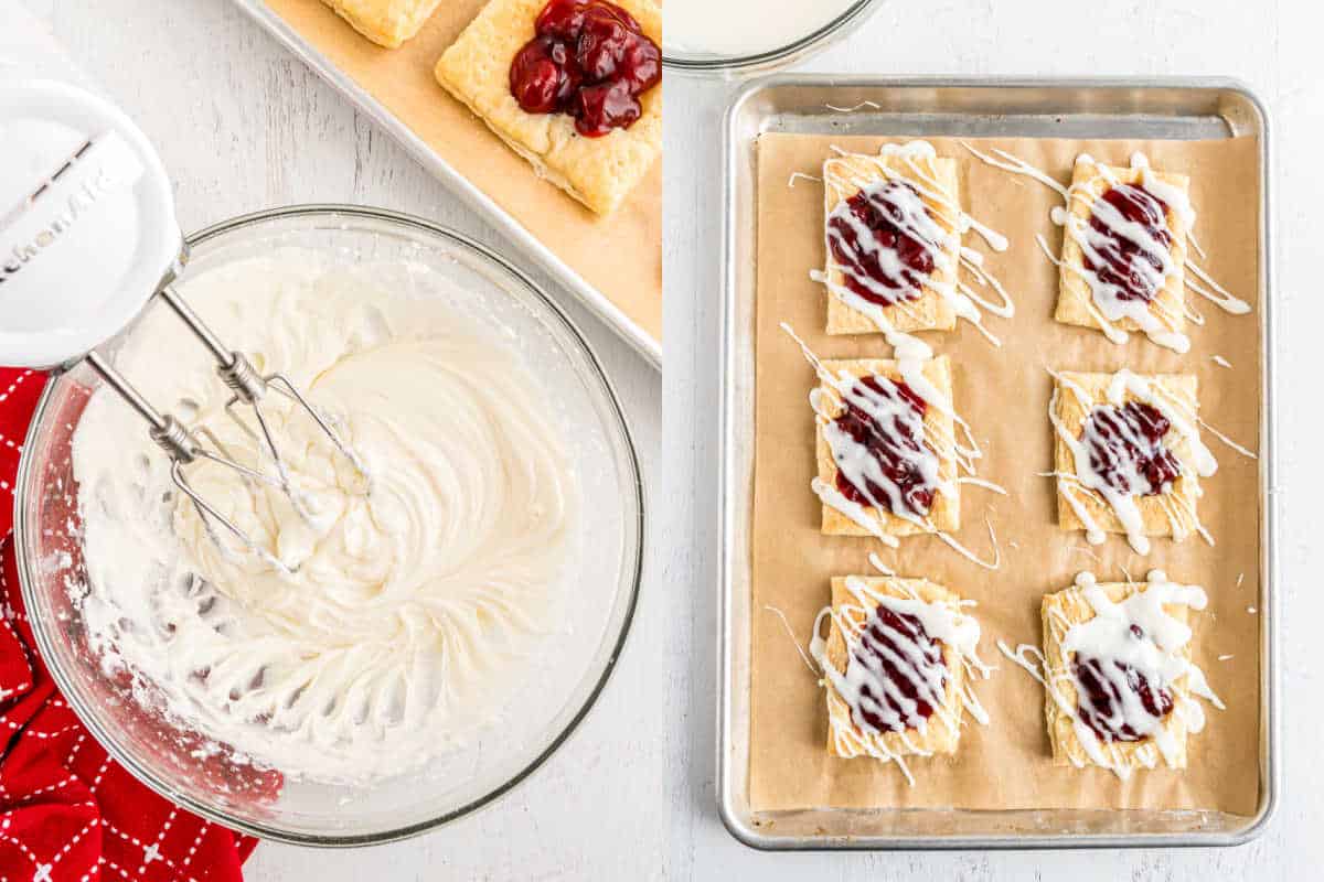 Step by step photos showing how to make icing for strudel.
