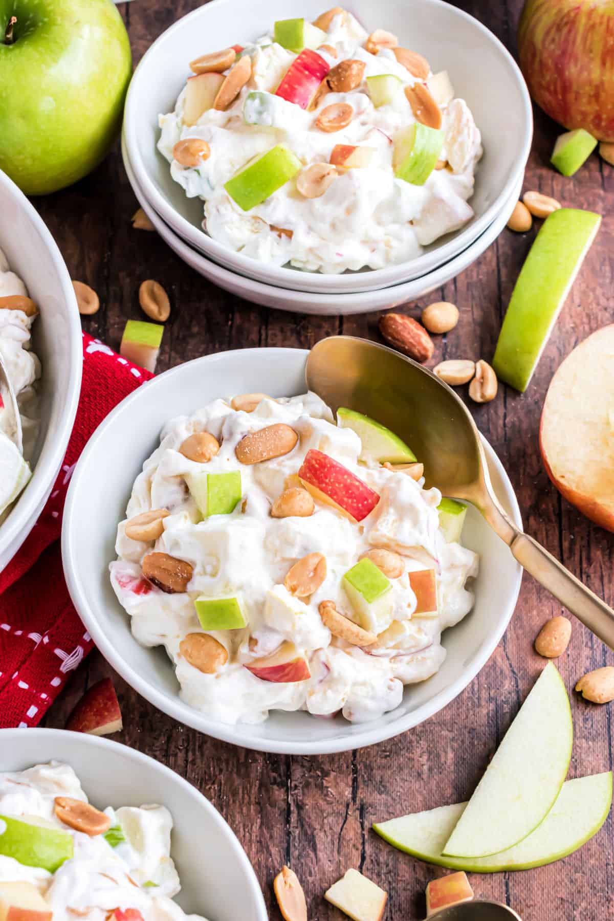 Serving bowls with taffy apple salad.