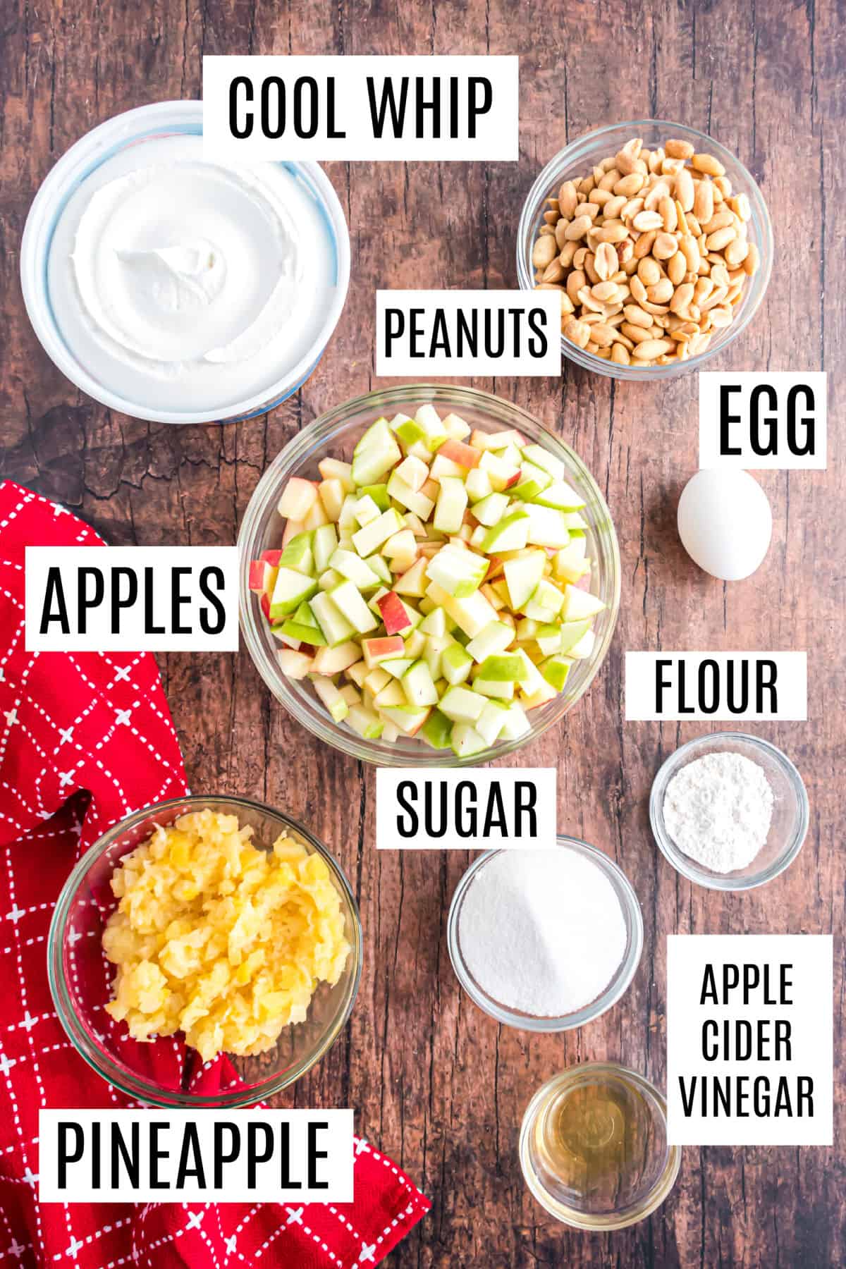 Ingredients needed to make taffy apple salad.