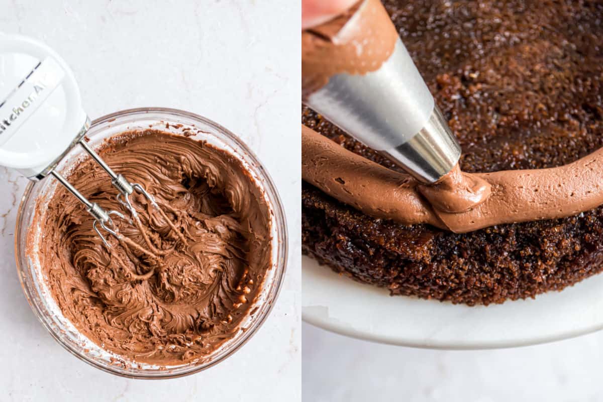 Step by step photos showing how to make chocolate frosting.