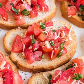 Bruschetta on slices of toasted bread.