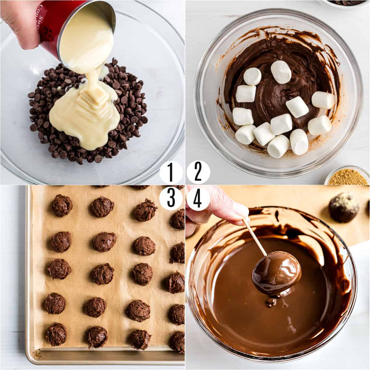 Step by step photos showing how to make chocolate truffles.