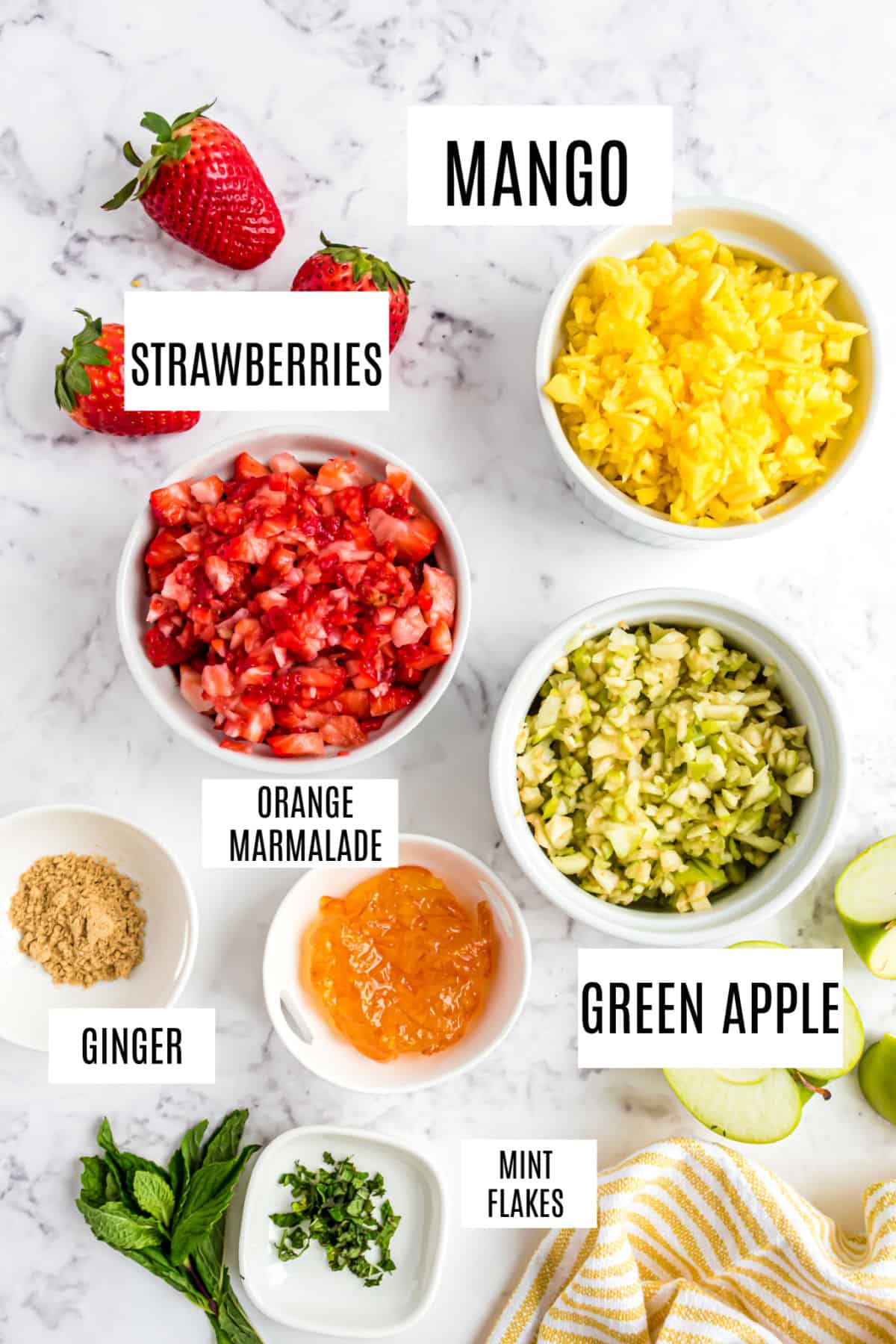 Ingredients needed for homemade fruit salsa recipe.