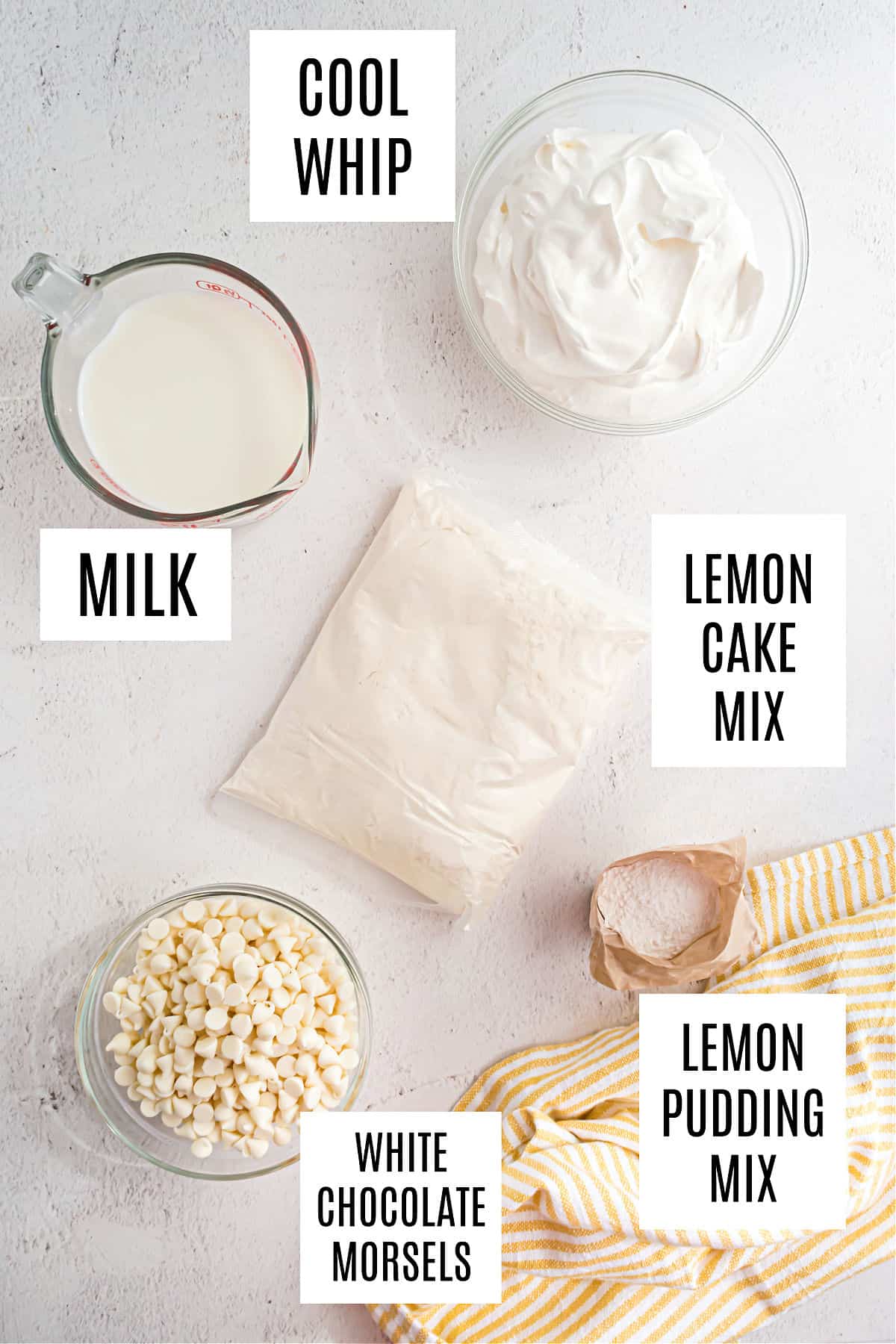Ingredients needed to make lemon pudding cake.