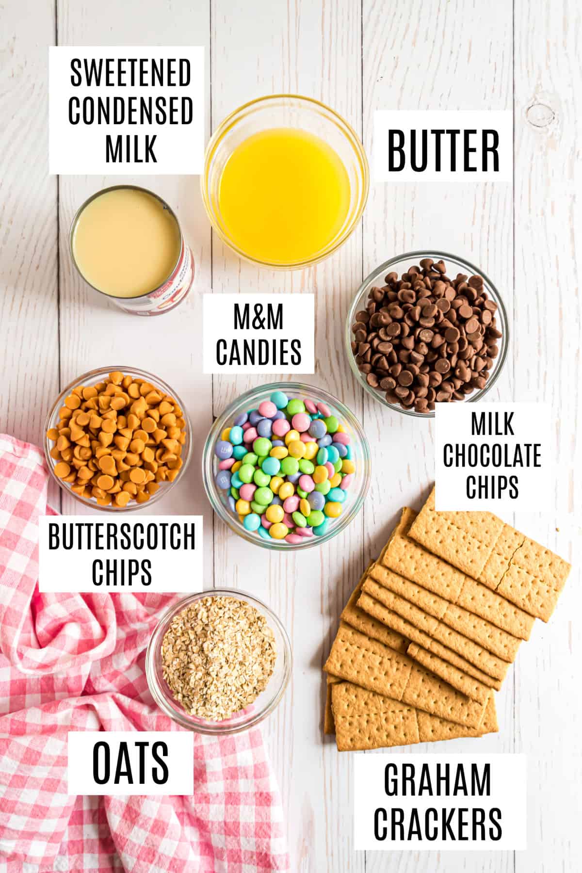 Ingredients needed to make magic cookie bars.
