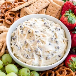 Chocolate Chip Cookie Dough Dip tastes like cookie dough and is totally safe to eat. Whip up a batch of this easy, no bake chocolate chip cookie dough dip and enjoy as a yummy dip or just with a spoon!