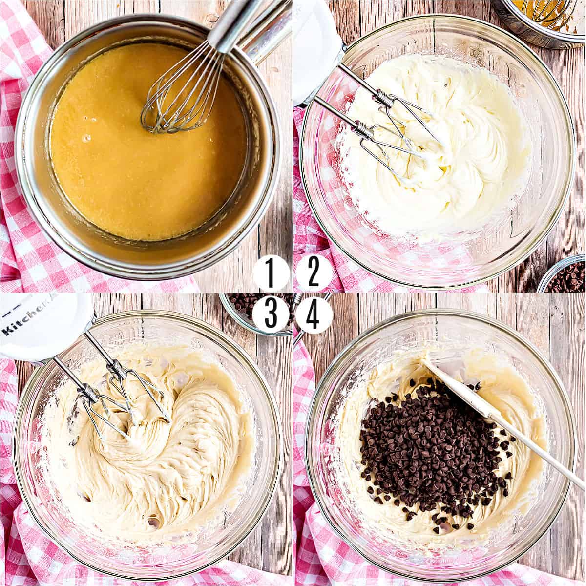 Step by step photos showing how to make cookie dough dip.