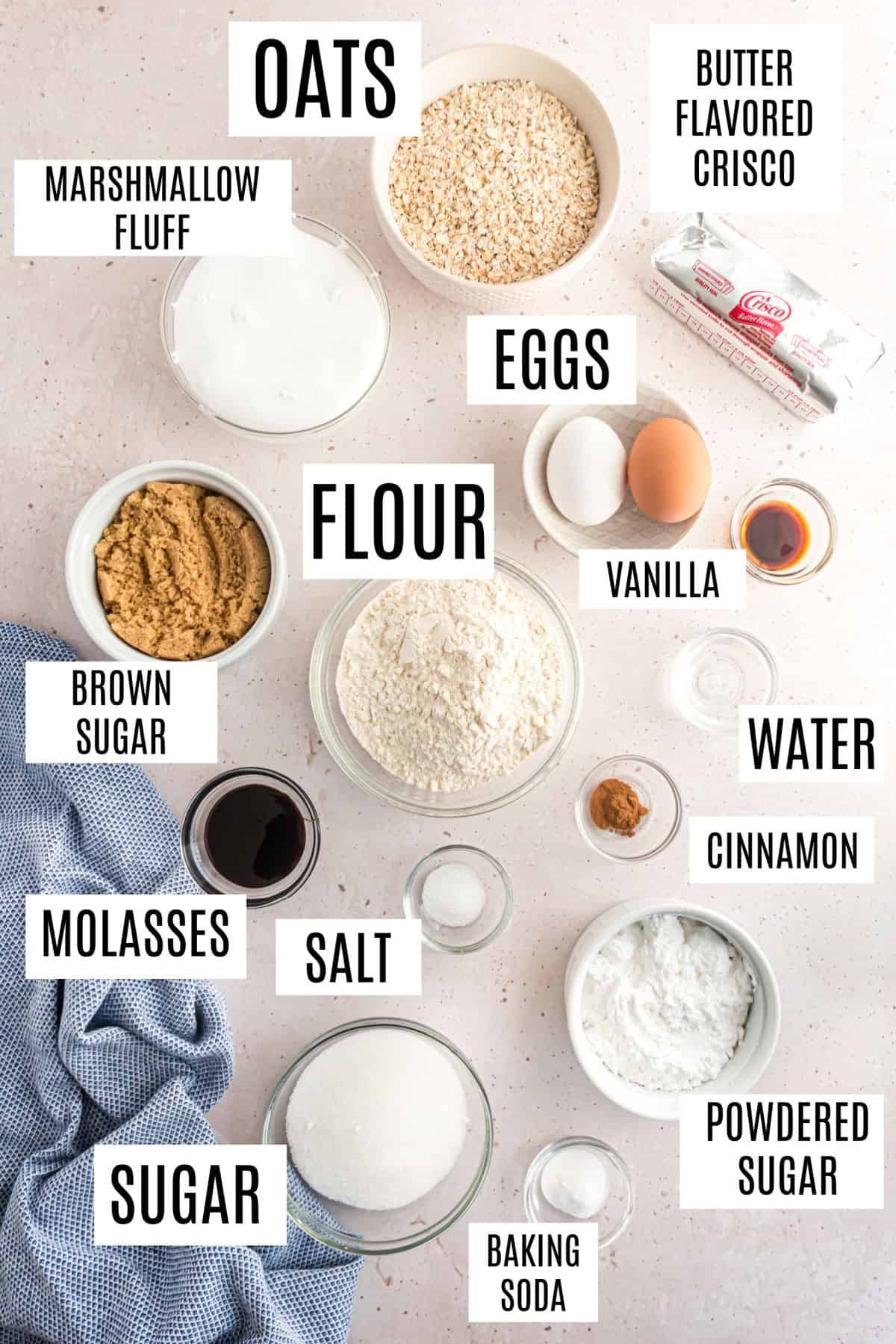 Ingredients needed to make oatmeal cream pies.