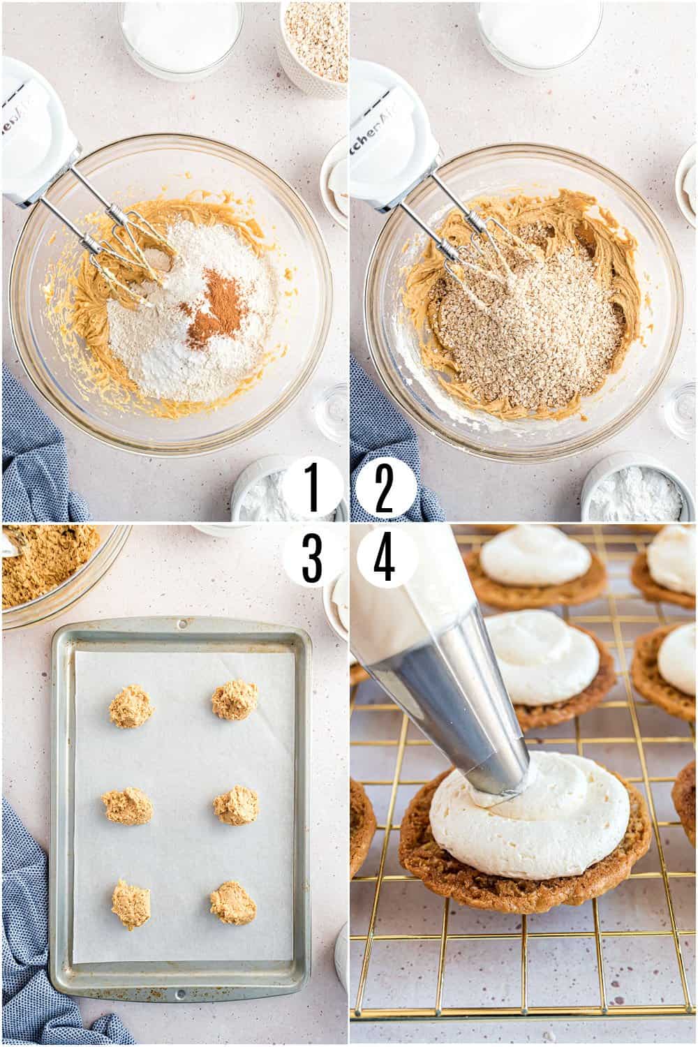 Step by step photos showing how to make oatmeal creme pies.