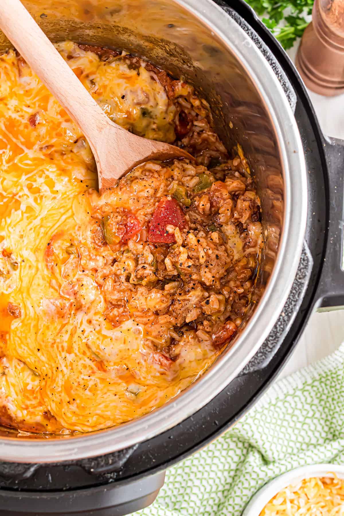 Stuffed pepper casserole cooked in the pressure cooker.